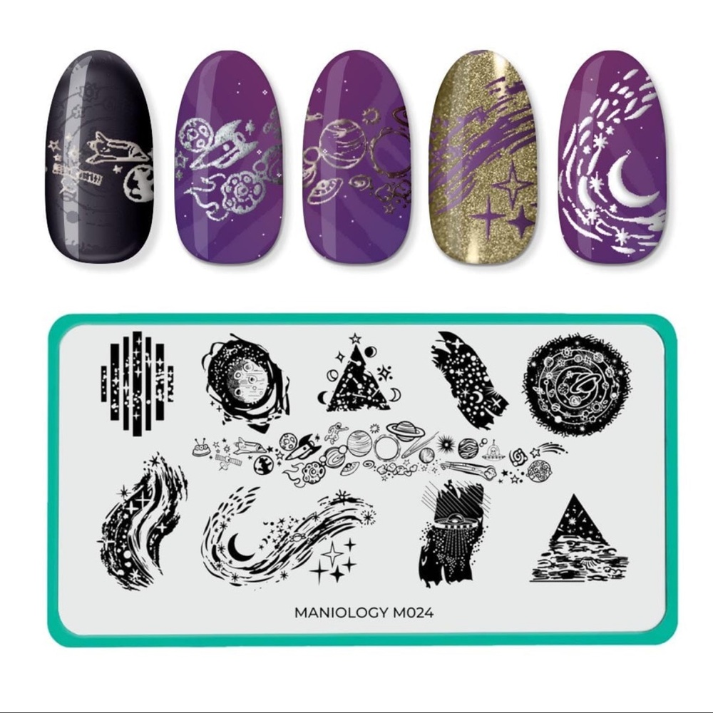 Maniology nail stamping plates Negative Space: M024 and M025